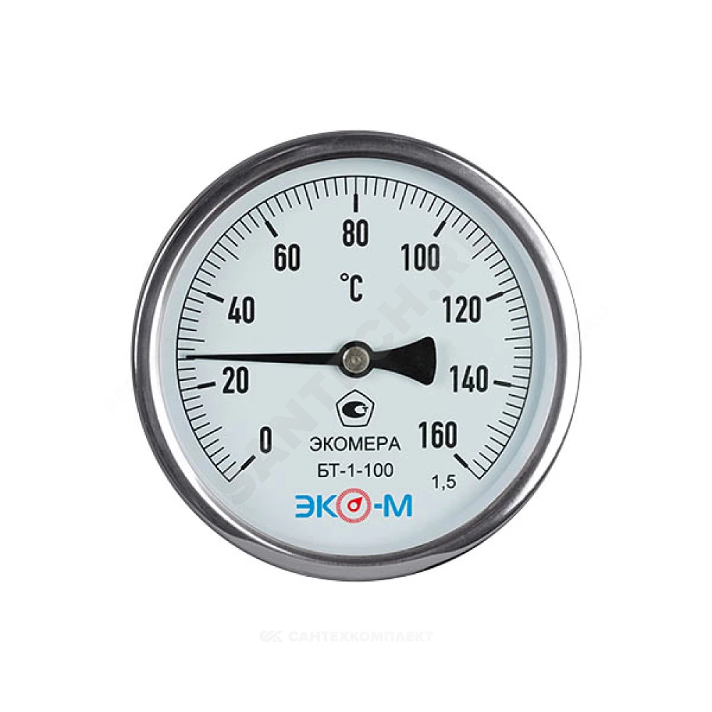 Термометр биметаллический осевой Дк100 160С L=100мм G1/2" БТ-1-100 ЭКОМЕРА БТ-1-100-160С-L100