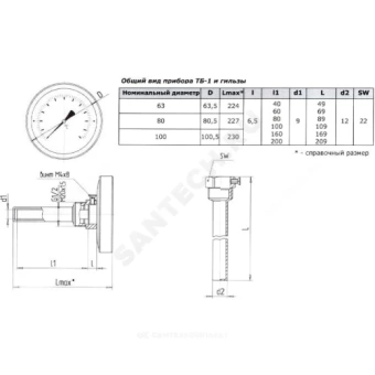 Термометр биметаллический осевой Дк80 L=60мм G1/2" 60С ТБ-080-1 Метер